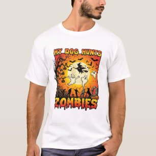 Dog Hunts Zombies Halloween Ghosts Witch Moon T-Shirt