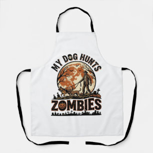 Dog Hunts Zombies Vintage Halloween Vector Design_ Apron