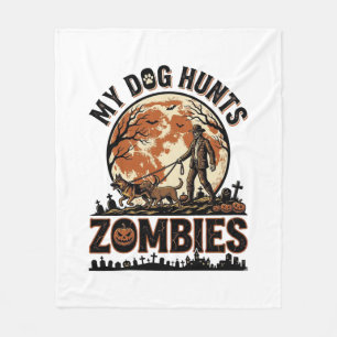 Dog Hunts Zombies Vintage Halloween Vector Design_ Fleece Blanket