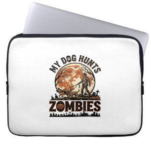 Dog Hunts Zombies Vintage Halloween Vector Design_ Laptop Sleeve