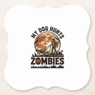 Dog Hunts Zombies Vintage Halloween Vector Design_ Paper Coaster