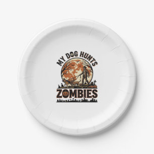 Dog Hunts Zombies Vintage Halloween Vector Design_ Paper Plate