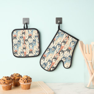 Dog Husky pattern Oven Mitt & Pot Holder Set