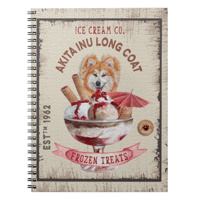 Dog Ice-cream funny Akita Inu long coat Notebook (Front)