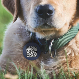 Dog ID QR Code   Navy Blue Scannable If Lost Pet Tag