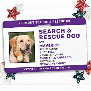 Dog ID Search Rescue Custom Logo Photo SAR K9  ID Badge