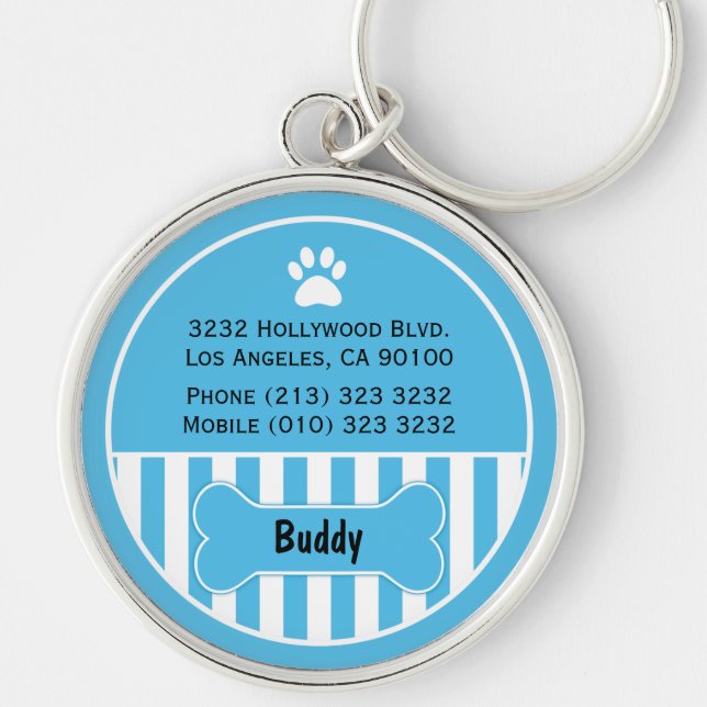 Dog ID Tag Blue Keychain (Front)