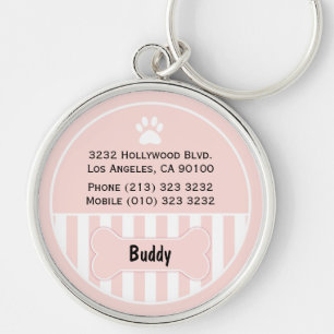 Dog ID Tag Pink Bone Key Ring