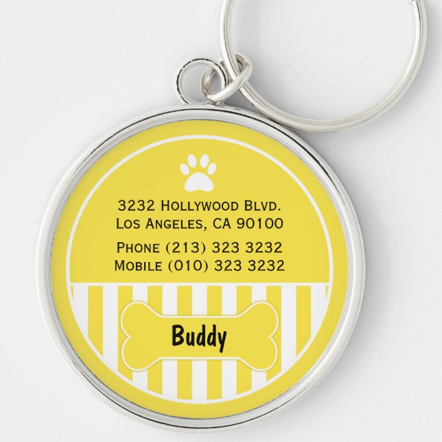 Dog ID Tag Yellow Keychain (Front)