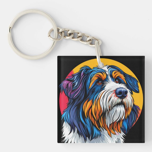 Dog Illustrating Vibrant Creativity Key Ring (Front)
