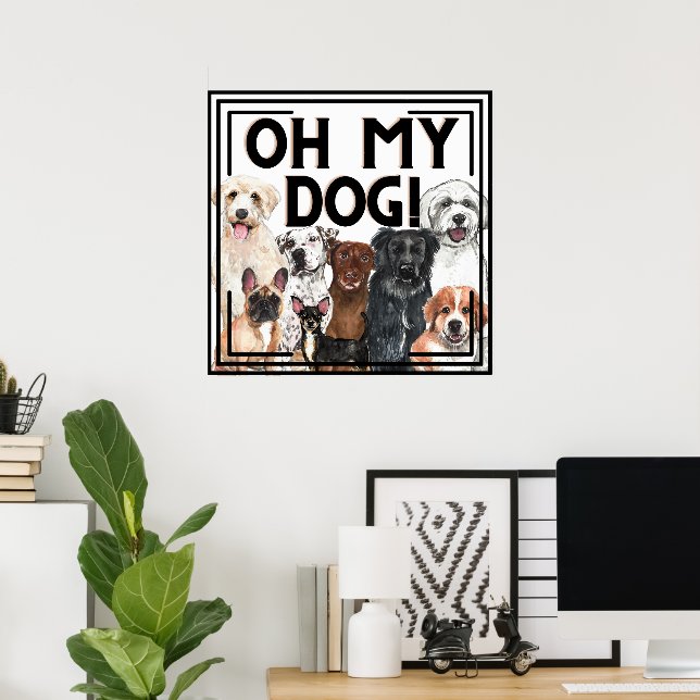 Dog Illustration With Playful Text  Poster (Home Office)