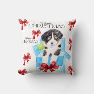 Dog in A blue box Christmas Cushion