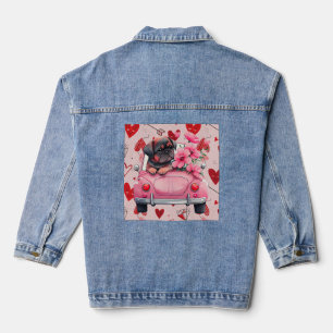 Dog in a car with hearts denim jacket