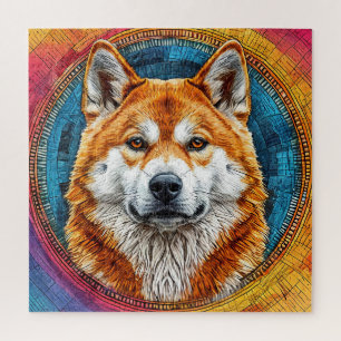 Dog in a Circular Artistic Pattern Jigsaw Puzzle