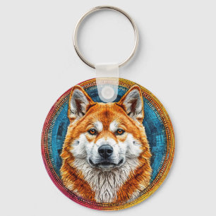 Dog in a Circular Artistic Pattern Key Ring