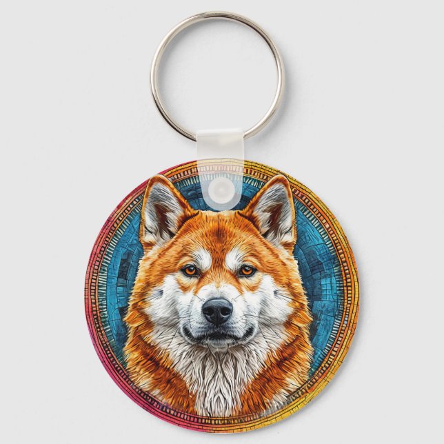 Dog in a Circular Artistic Pattern Key Ring (Front)