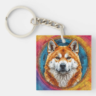 Dog in a Circular Artistic Pattern Key Ring