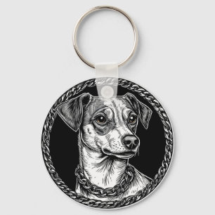 Dog in a Circular Decorative Frame Key Ring