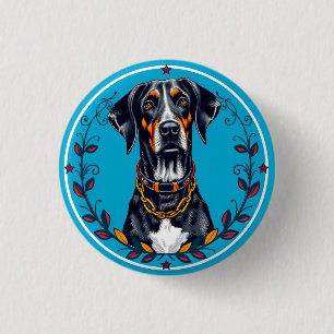 Dog in a Circular Floral Design 3 Cm Round Badge