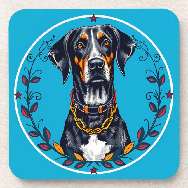 Dog in a Circular Floral Design Coaster (Front)