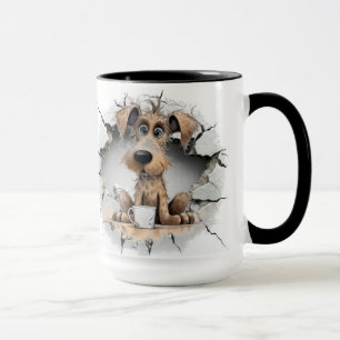 dog in a cracked wall mug