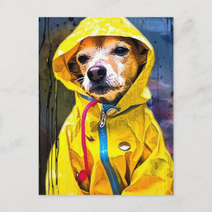 Dog in a Cute Yellow Raincoat Postcard