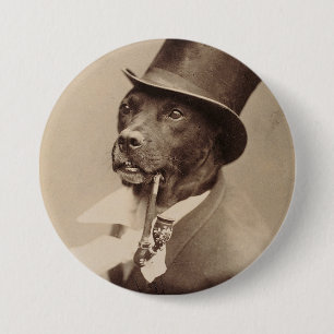 Dog in a hat 7.5 cm round badge