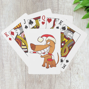 Dog In A Santa Hat Playing Cards