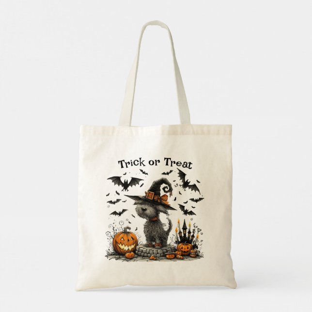Dog in a Witch's Hat Halloween Trick or Treat Tote Bag (Back)