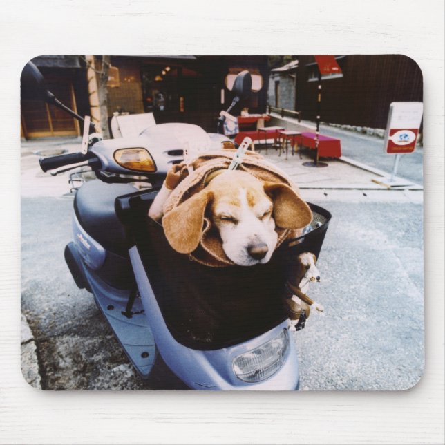 Dog in Basket of Motorscooter Mouse Mat (Front)