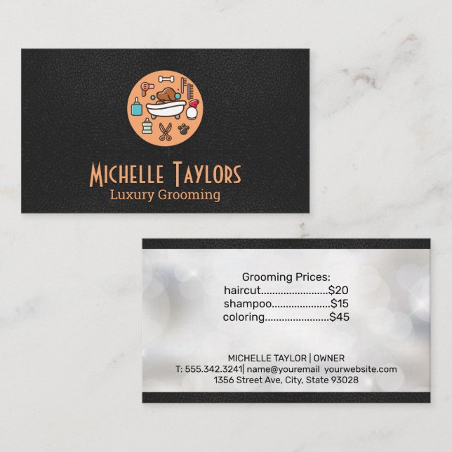 Dog in Bathtub | Grooming | Leather Business Card (Front/Back)