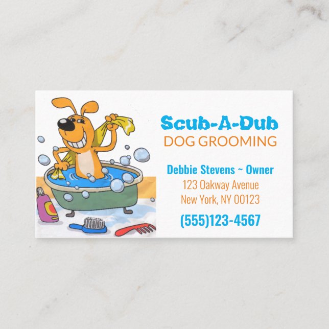 Dog In Bathtub Pet Grooming Service Business Card (Front)
