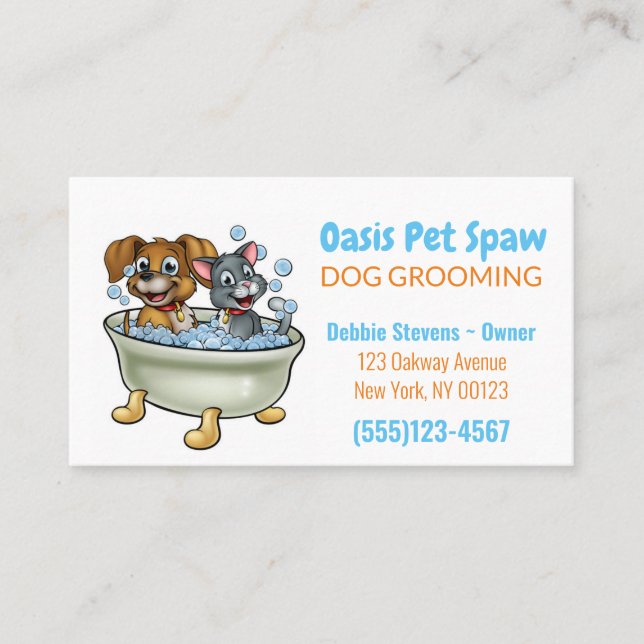 Dog In Bathtub Pet Grooming Service Business Card (Front)
