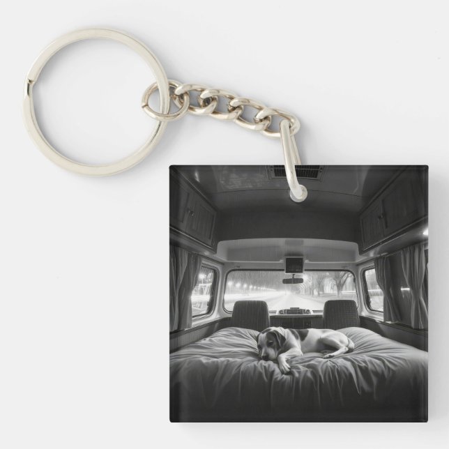 Dog in Bed of RV Key Ring (Front)