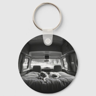 Dog in Bed of RV Key Ring