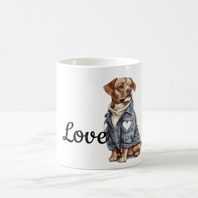 Dog in Blue Denim Jacket Coffee Mug (Center)