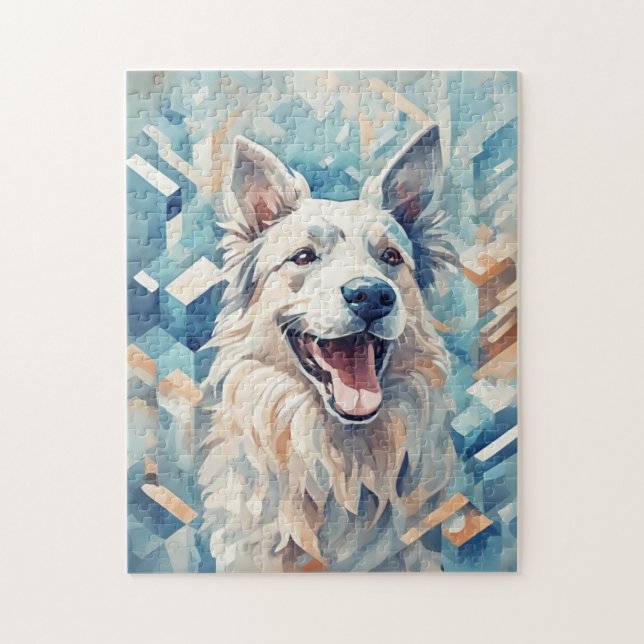 Dog in blue mosaic jigsaw puzzle (Vertical)