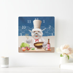 Dog In Chef Hat Cooks Soup Square Wall Clock