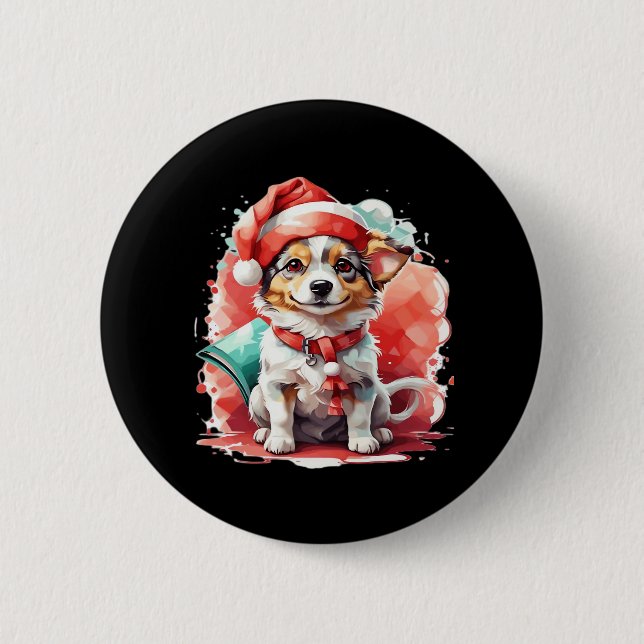 Dog in Christmas Hat - Christmas Tale Oversized T- 6 Cm Round Badge (Front)