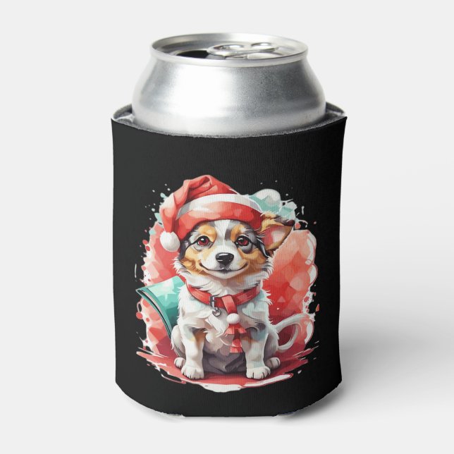 Dog in Christmas Hat - Christmas Tale Oversized T- Can Cooler (Can Front)