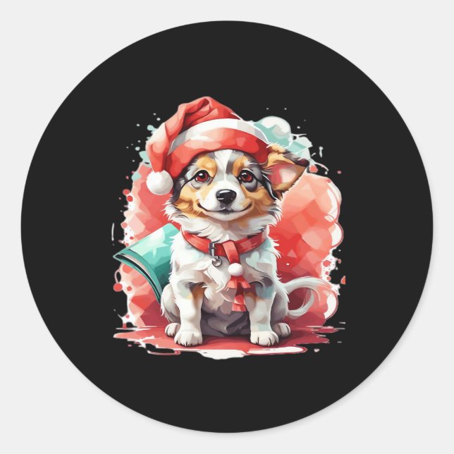 Dog in Christmas Hat - Christmas Tale Oversized T- Classic Round Sticker (Front)