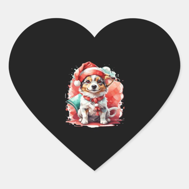 Dog in Christmas Hat - Christmas Tale Oversized T- Heart Sticker (Front)