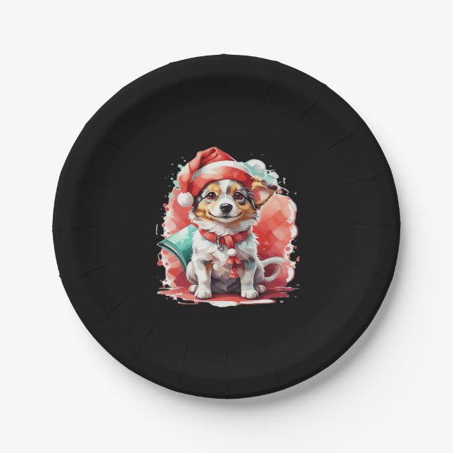 Dog in Christmas Hat - Christmas Tale Oversized T- Paper Plate (Front)