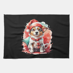 Dog in Christmas Hat - Christmas Tale Oversized T- Tea Towel