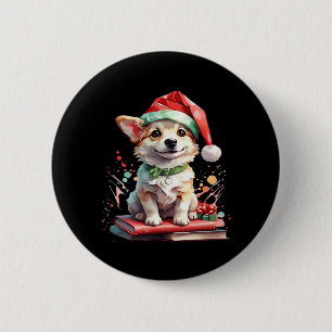 Dog in Christmas Hat with Books - A Perfect Christ 6 Cm Round Badge