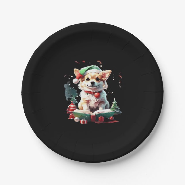 Dog in Christmas Hat with Books - A Perfect Christ Paper Plate (Front)