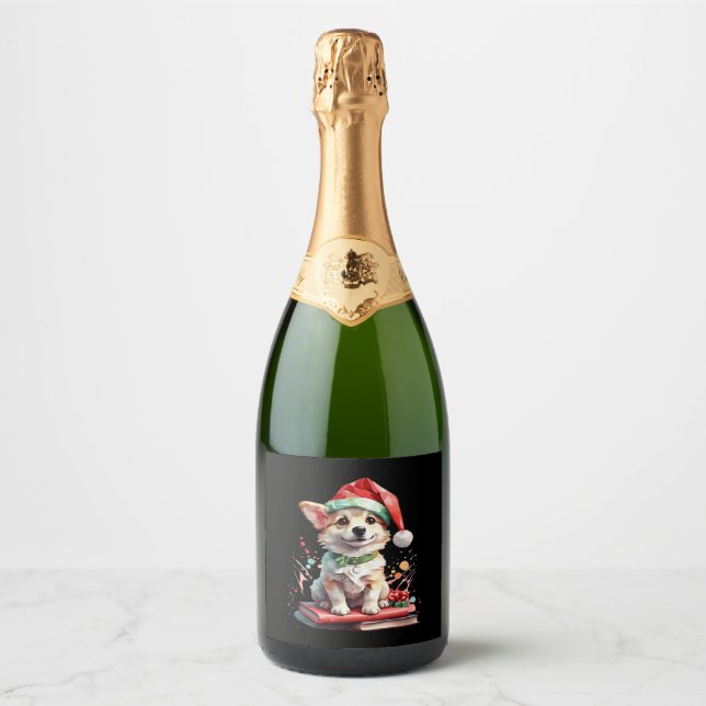 Dog in Christmas Hat with Books - A Perfect Christ Sparkling Wine Label (Front)