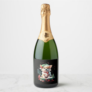 Dog in Christmas Hat with Books - A Perfect Christ Sparkling Wine Label