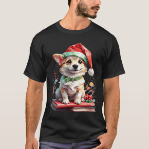Dog in Christmas Hat with Books - A Perfect Christ T-Shirt