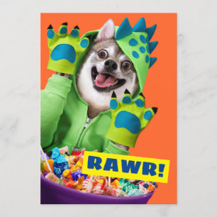 Dog in Dinosaur Costume Invitation